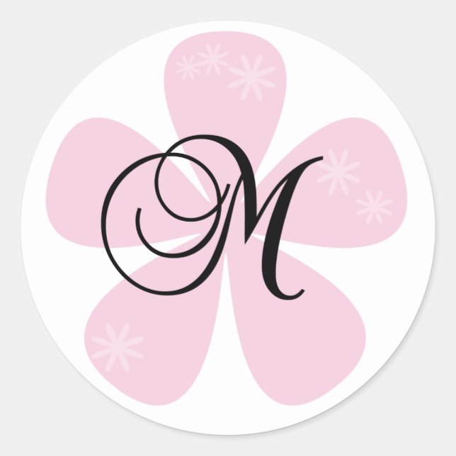 Monogramm der rosa Blume Runder Aufkleber (Vorderseite)