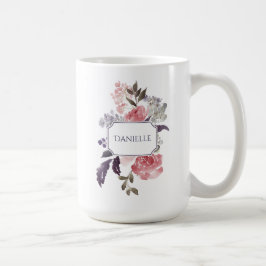Monogramm der rosa Peonies Lila und der grünen Blä Kaffeetasse