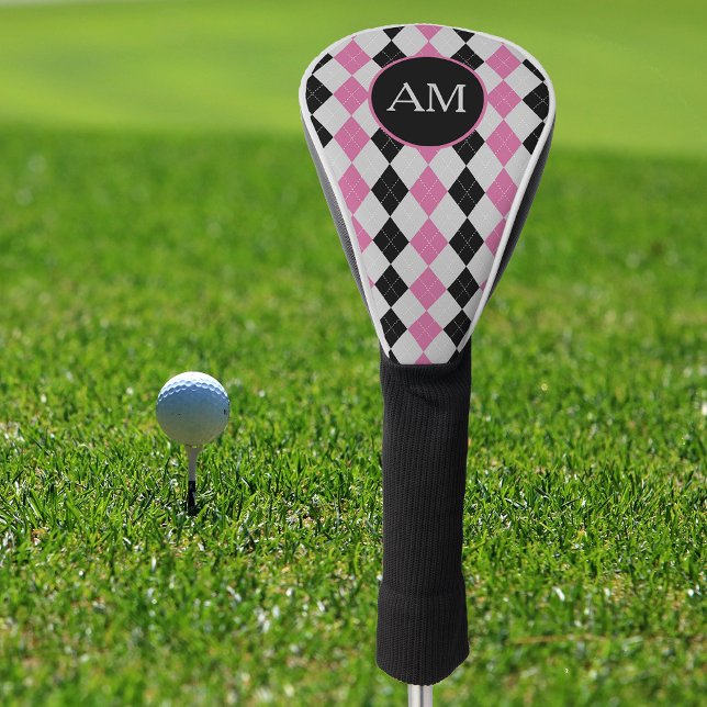 Monogramm der rosa schwarzen Raute Golf Headcover (Von Creator hochgeladen)