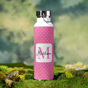 Monogramm der rosa und gelben Polka-Punkte Trinkflasche