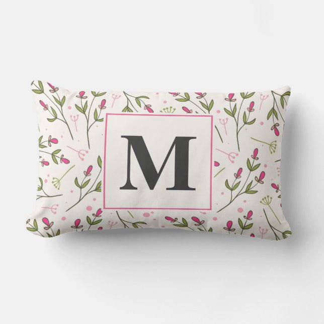 Monogramm der rosa und grünen Wildblumen Lendenkissen (Vorderseite)