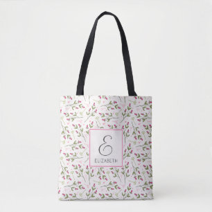 Monogramm der rosa und grünen Wildblumen Tasche