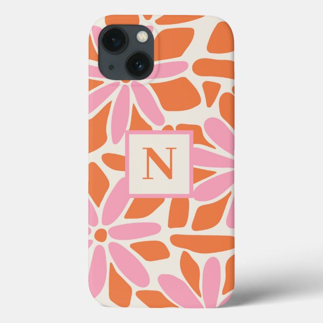 Monogramm der rosa und orangen Blume Case-Mate iPhone Hülle (Rückseite)