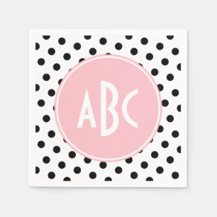 Monogramm der rosa weißen und schwarzen Polka-Punk Serviette