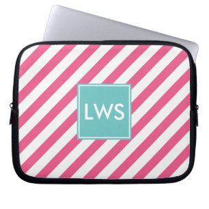 Monogramm der rosafarbenen NautikStreifen Laptopschutzhülle