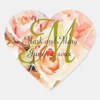 Monogramm der Rose für Aquarell Herz-Aufkleber
