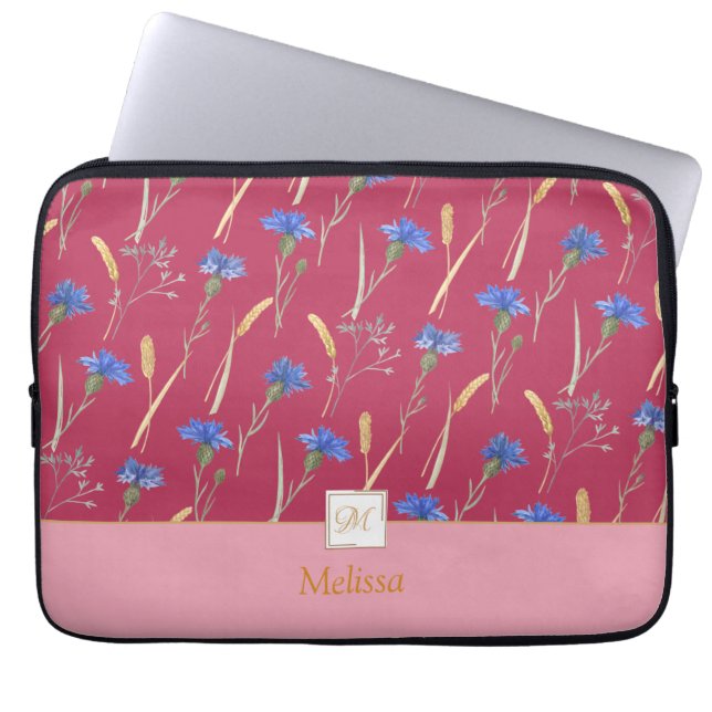Monogramm der Roten Wildblume Laptopschutzhülle (Vorderseite)