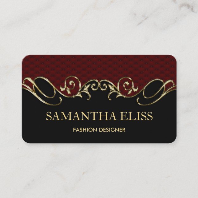Monogramm der Royal Burgundy Leather Gold Business Visitenkarte (Vorderseite)