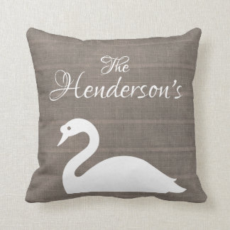 Monogramm der Schwan-Silhouette-Imitat-Leinwand-| Kissen