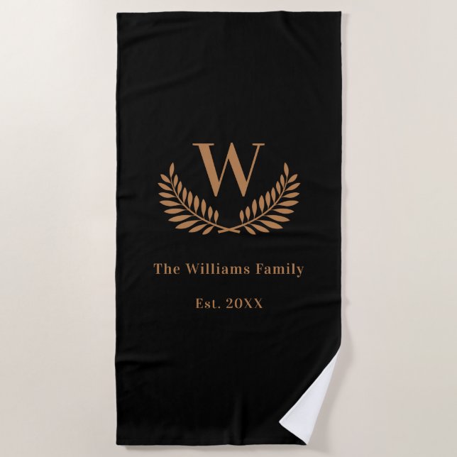 Monogramm der schwarzen Goldfamilie Strandtuch (Vorderseite)
