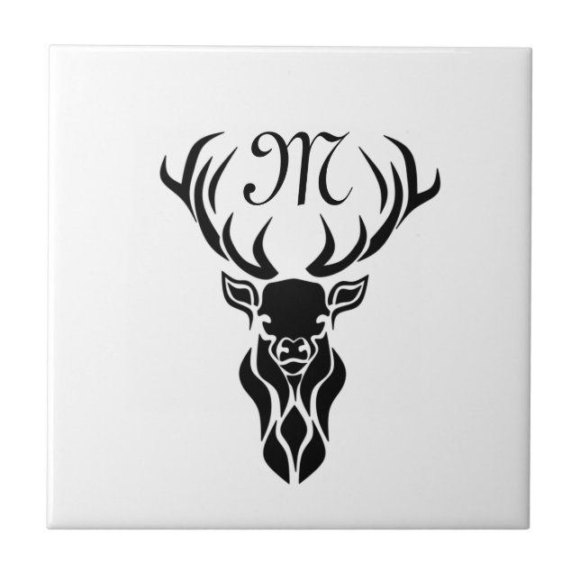 Monogramm der schwarzen Stag-Silhouette Fliese (Vorderseite)