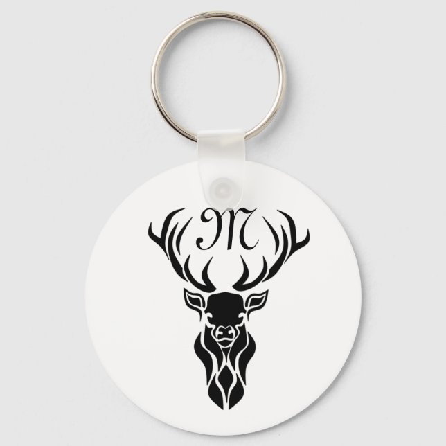 Monogramm der schwarzen Stag-Silhouette Schlüsselanhänger (Vorderseite)