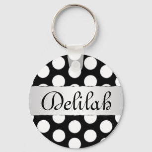 Monogramm der schwarzen und weißen Polka-Punkte Schlüsselanhänger