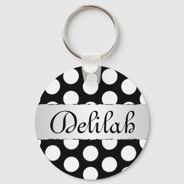 Monogramm der schwarzen und weißen Polka-Punkte Schlüsselanhänger (Vorderseite)