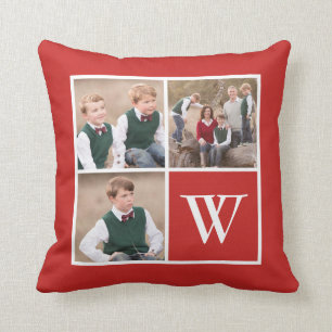Monogramm der Schwarzweiß-3-FotoCollage-Familie Kissen
