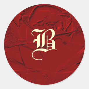 Monogramm der skulpturierten Rote Rose Runder Aufkleber
