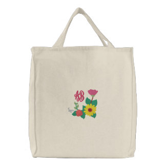 Monogramm der Sonnenblumen-Rose Bestickte Tragetasche