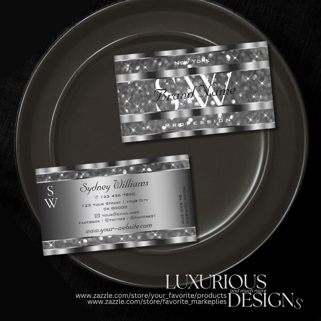 Monogramm der Sparkle-Stars des Silberfessels am A Visitenkarte (Von Creator hochgeladen)