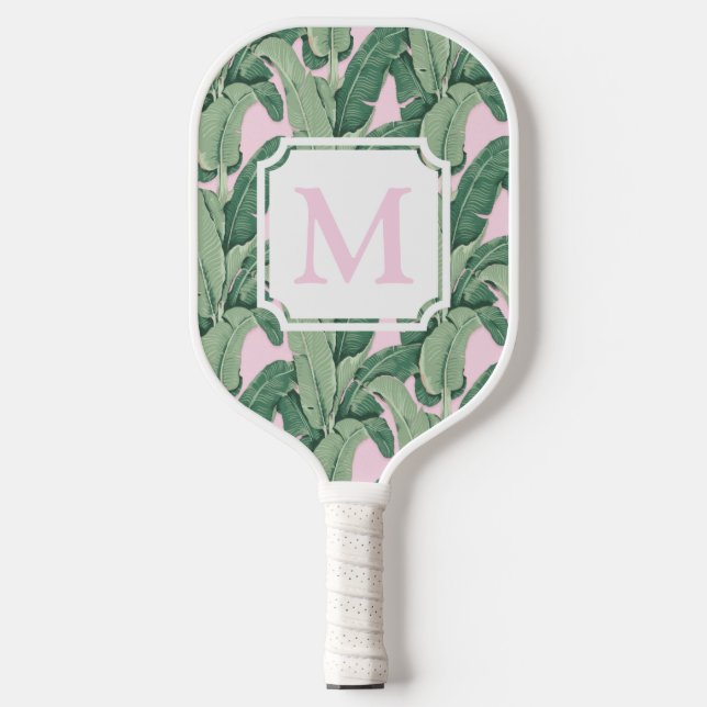 Monogramm der tropischen Bananen-Blätter | Streife Pickleball Schläger (Vorderseite)