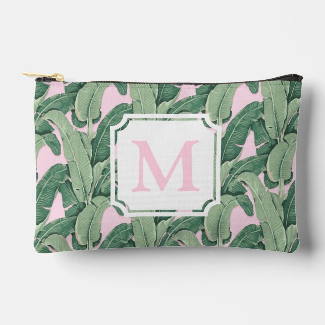 Monogramm der tropischen Bananen-Blätter | Streife Zubehörtasche (Vorderseite)