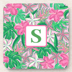 Monogramm der tropischen Blume Rosa grüne, grüne P Getränkeuntersetzer