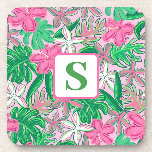 Monogramm der tropischen Blume Rosa grüne, grüne P Getränkeuntersetzer (Vorderseite)