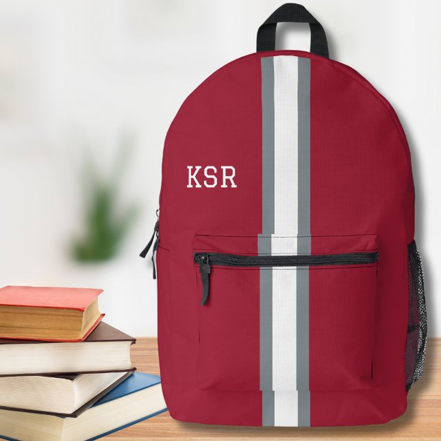 Monogramm der Uni Crimson/Grau/Weiß Streifen Bedruckter Rucksack (Von Creator hochgeladen)