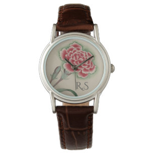 Monogramm der Vintagen Aquarellfarben-Blume Armbanduhr