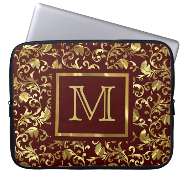Monogramm der Vintagen Blumenfässern aus Braun und Laptopschutzhülle (Vorderseite)