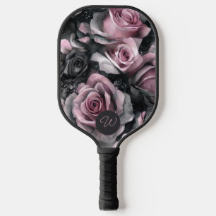 Monogramm der Vintagen grauen und Mauve-Rose Pickleball Schläger