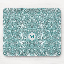 Monogramm der Vintagen Jugendstil-Aquamarinen Pfau Mousepad
