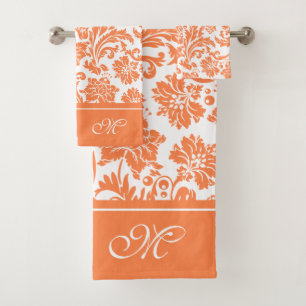 Monogramm der Vintagen Orangen-Damasken Badhandtuch Set