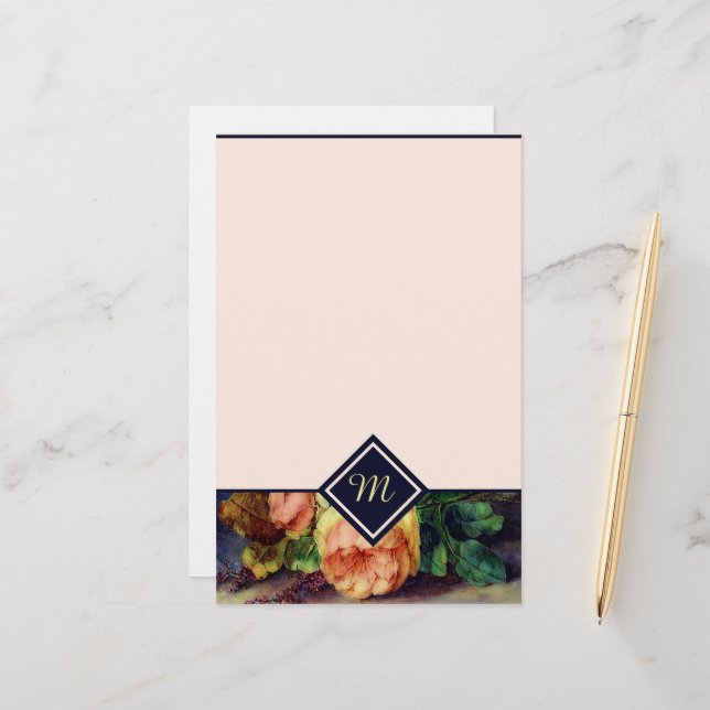 Monogramm der Vintagen Rose Briefpapier (Vorderseite/Rückseite Beispiel)