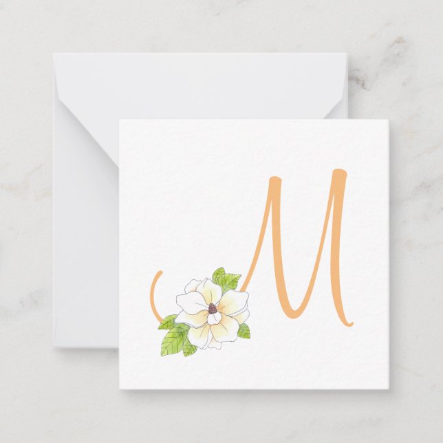 Monogramm der Wasserfarbe und des Pen Magnolia-Blu Mitteilungskarte (Vorderseite)