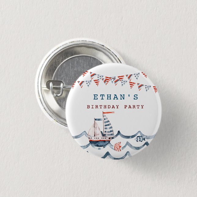 Monogramm der Wasserfarben-Geburtstagspartei Button (Vorne & Hinten)