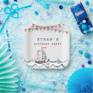 Monogramm der Wasserfarben-Geburtstagspartei Pappteller