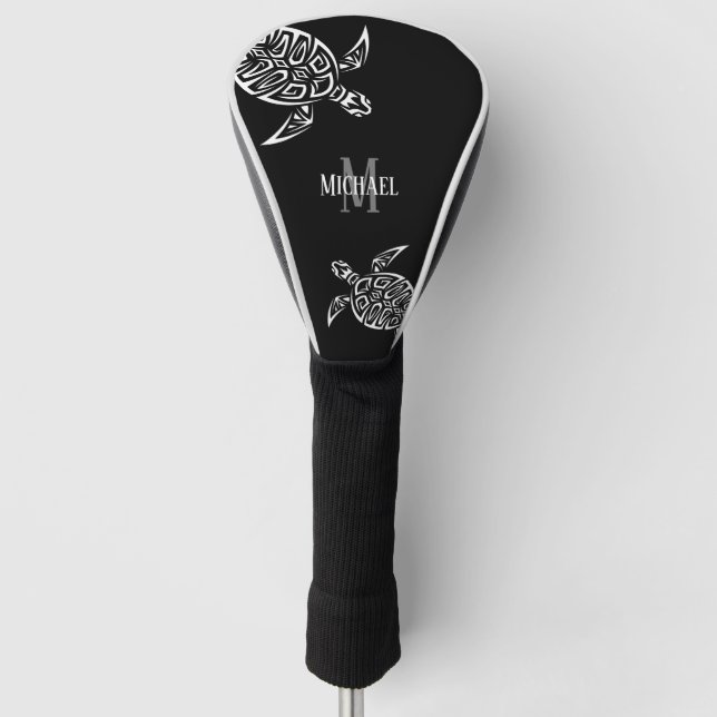 Monogramm der weißen Schildkrötenschwarz Golf Headcover (Vorderseite)