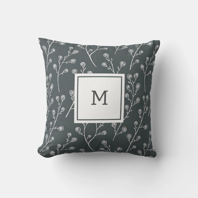 Monogramm der weißen Wilden Blume Kissen (Vorderseite)
