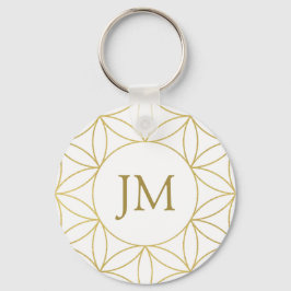 Monogramm der White & Gold Blume Life Schlüsselanhänger