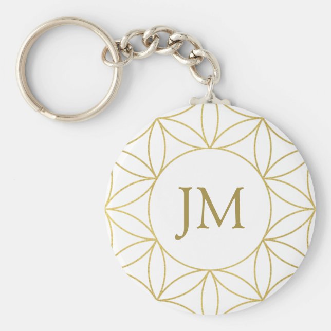 Monogramm der White & Gold Blume Life Schlüsselanhänger (Vorne)