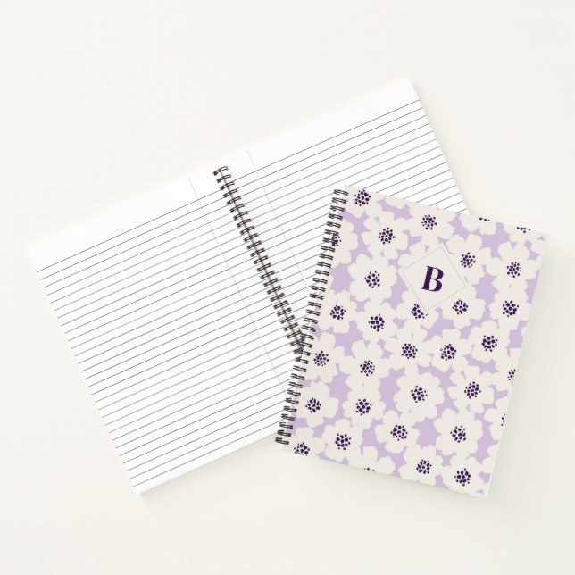 Monogramm des abstrakten Blockfloral-Lavendels Notizbuch (Innenseite)