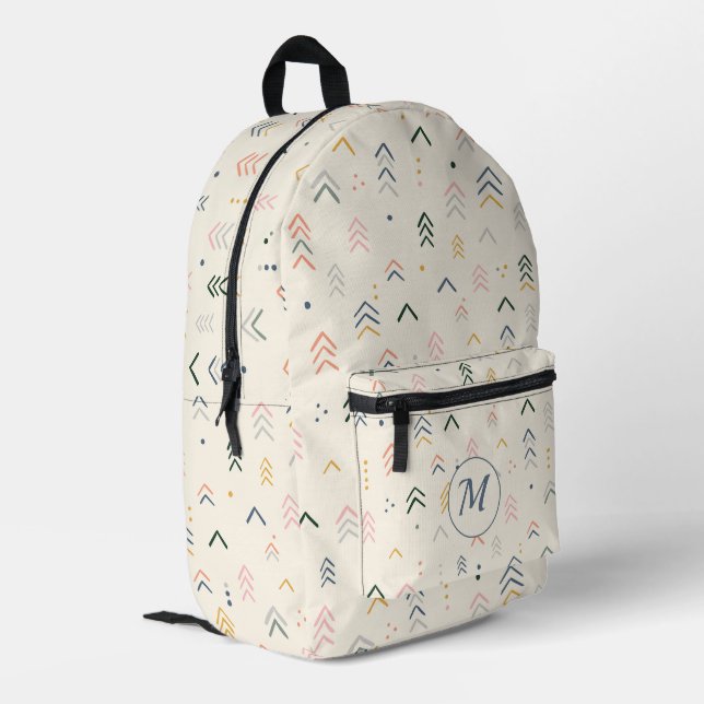 Monogramm des abstrakten Retro-Pfeil Bedruckter Rucksack (Rückseitige Ecke links)