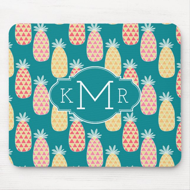 Monogramm des Ananas-Gekritzel-Muster-| Mousepad (Vorne)