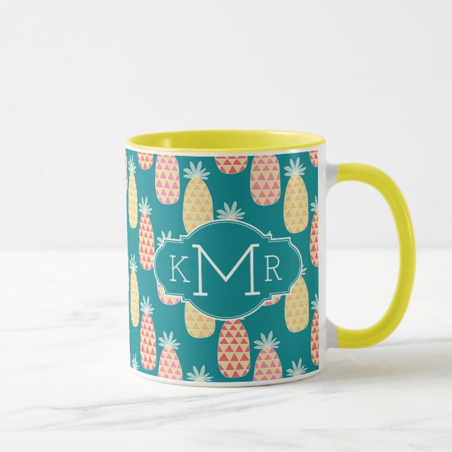 Monogramm des Ananas-Gekritzel-Muster-| Tasse (Rechts)
