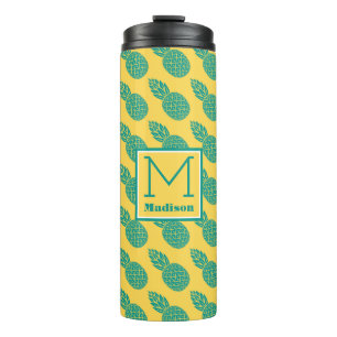 Monogramm des Ananas-Muster-  Thermosbecher