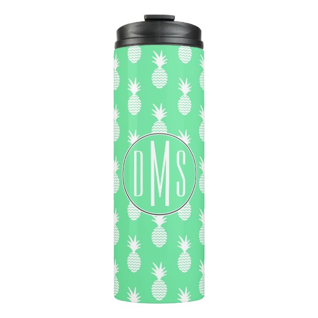 Monogramm des Ananas-tadelloses Muster-| Thermosbecher (Vorderseite)