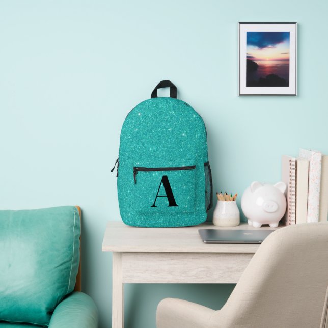Monogramm des aquamarinen Glitzer Bedruckter Rucksack (InSitu)
