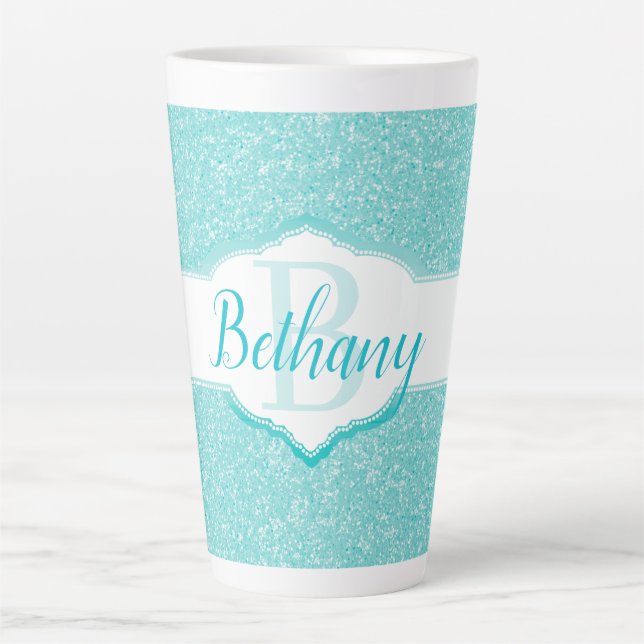 Monogramm des aquamarinen Glitzer Milchtasse (Vorderseite)