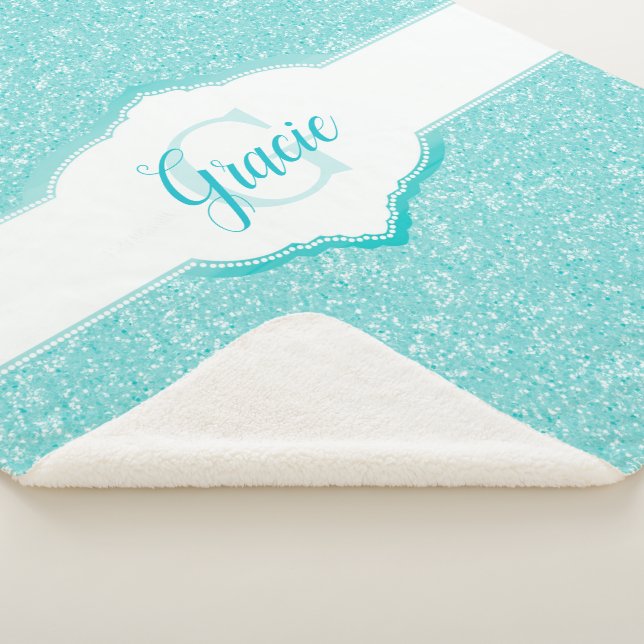 Monogramm des aquamarinen Glitzer Sherpadecke (3/4)
