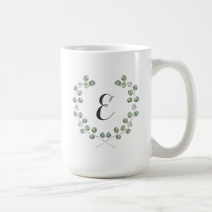Monogramm des Aquarell-Eukalyptus-Blatt-Spant-  Kaffeetasse